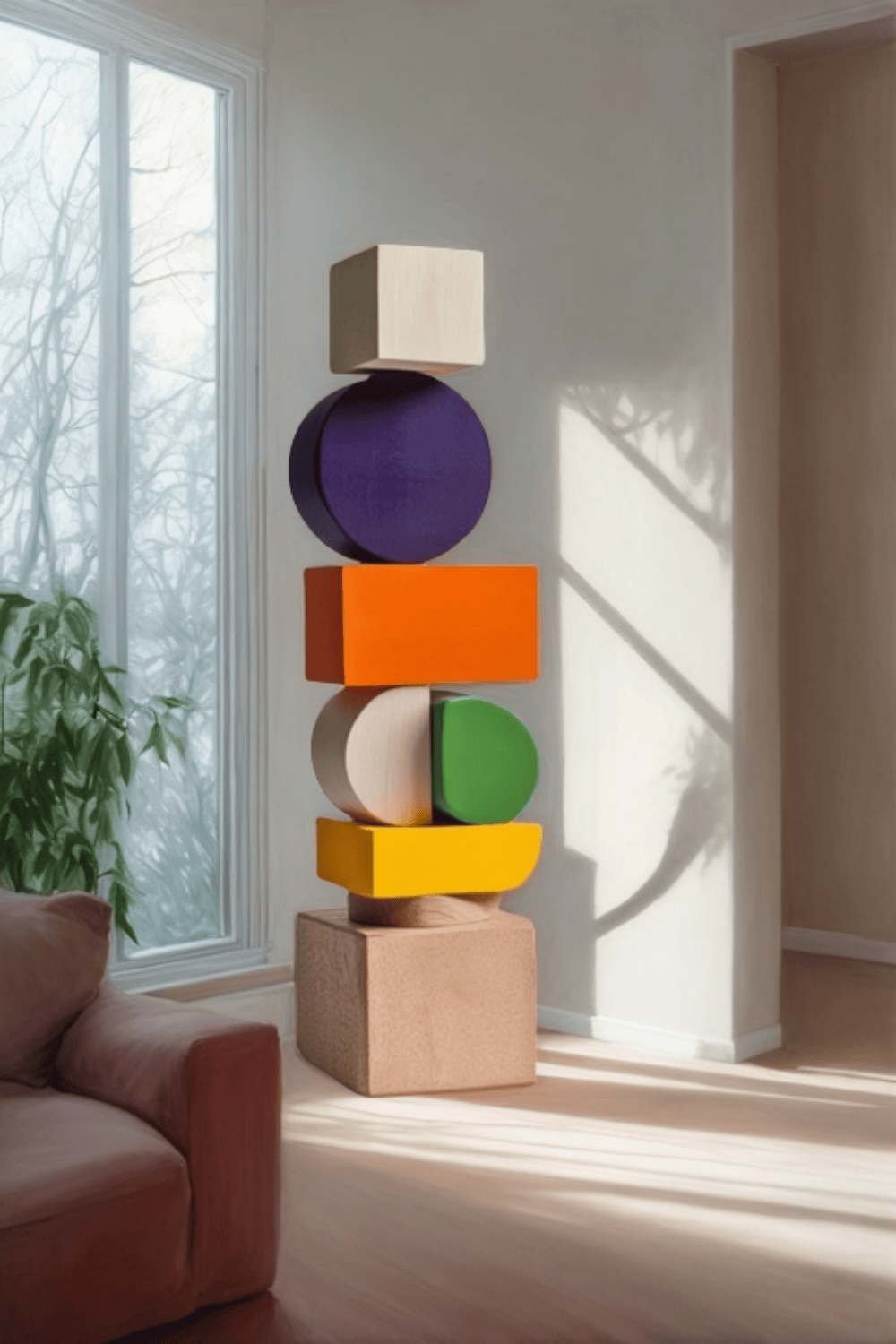 Polychrome Wood Sculpture Hand Carved Large Abstract Wooden Sculpture