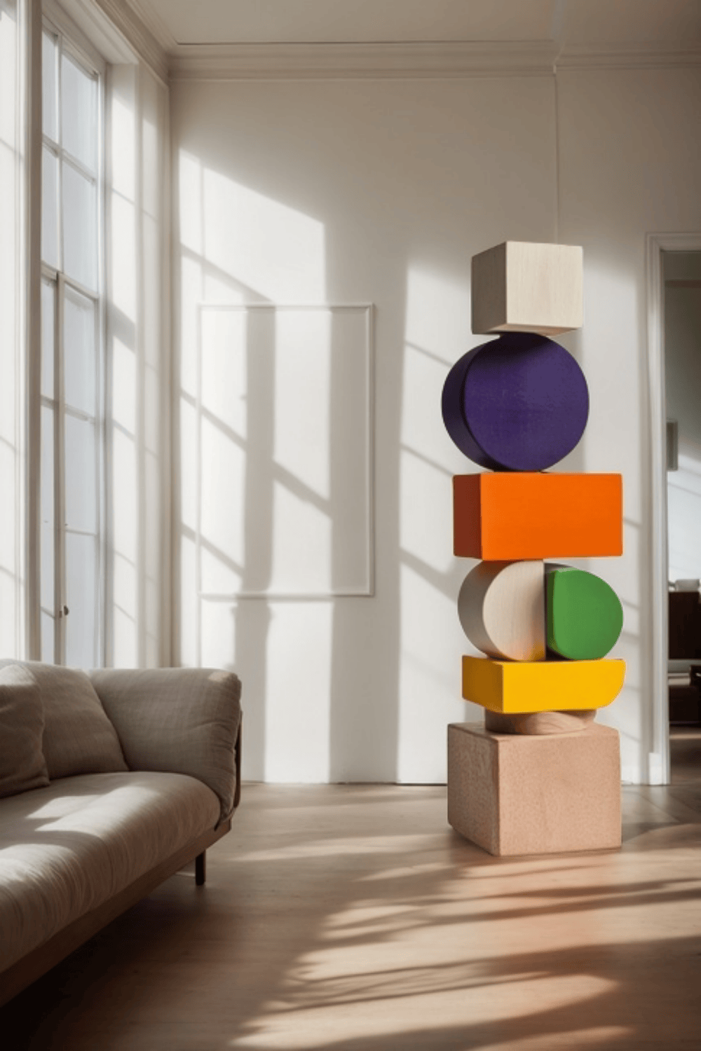 Polychrome Wood Sculpture Hand Carved Large Abstract Wooden Sculpture