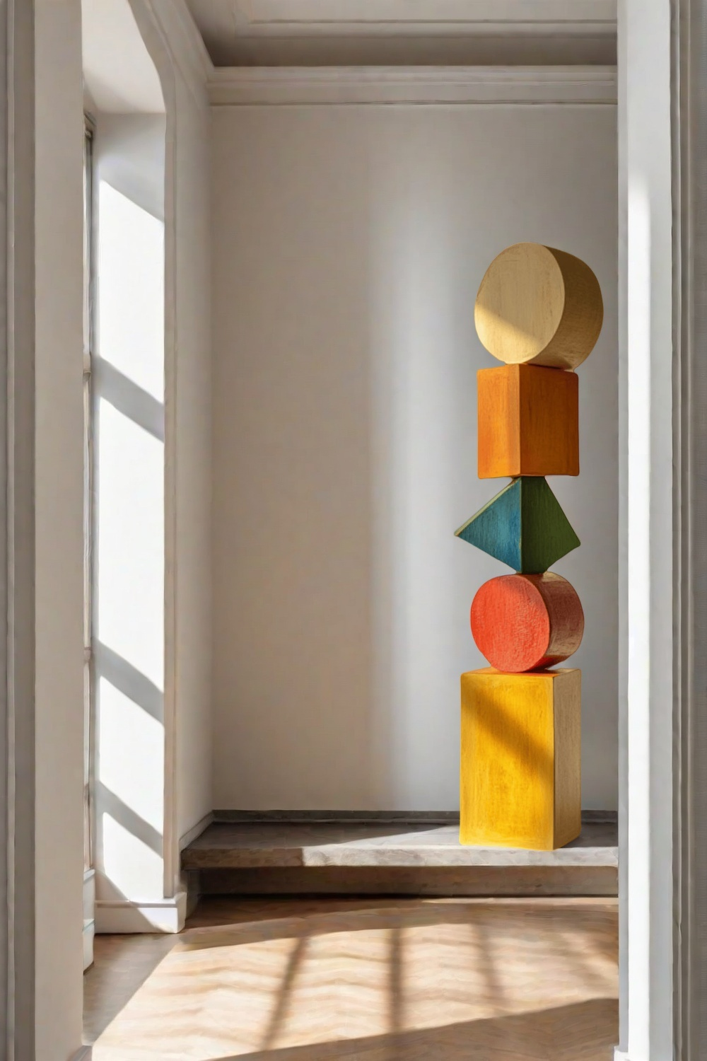 Polychrome Wood Sculpture Hand Carved Large Abstract Wooden Sculpture