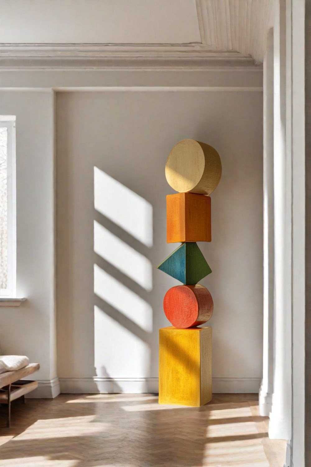 Polychrome Wood Sculpture Hand Carved Lagre Abstract Wooden Sculpture