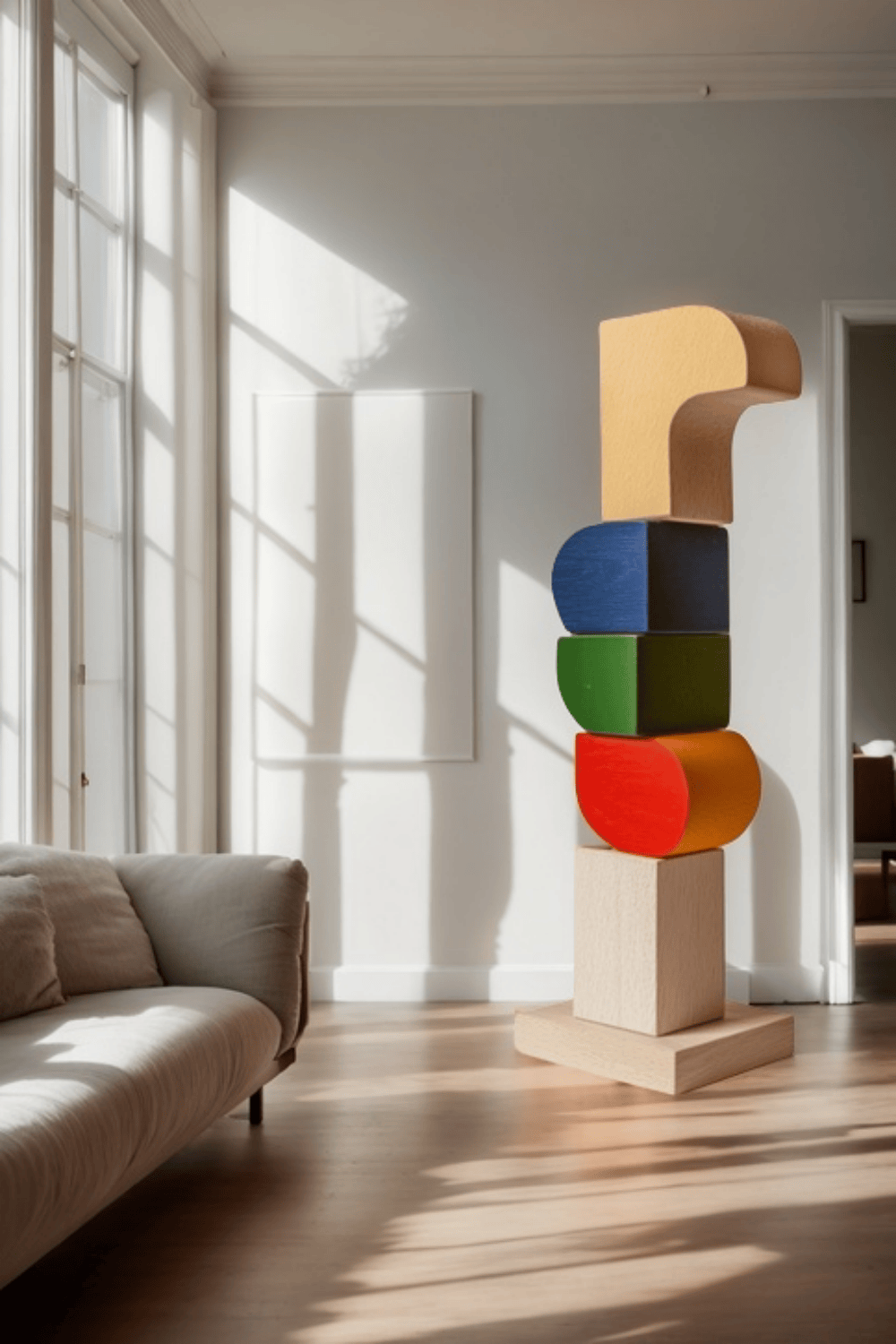 Polychrome Wood Sculpture Hand Carved Large Abstract Wooden Sculpture
