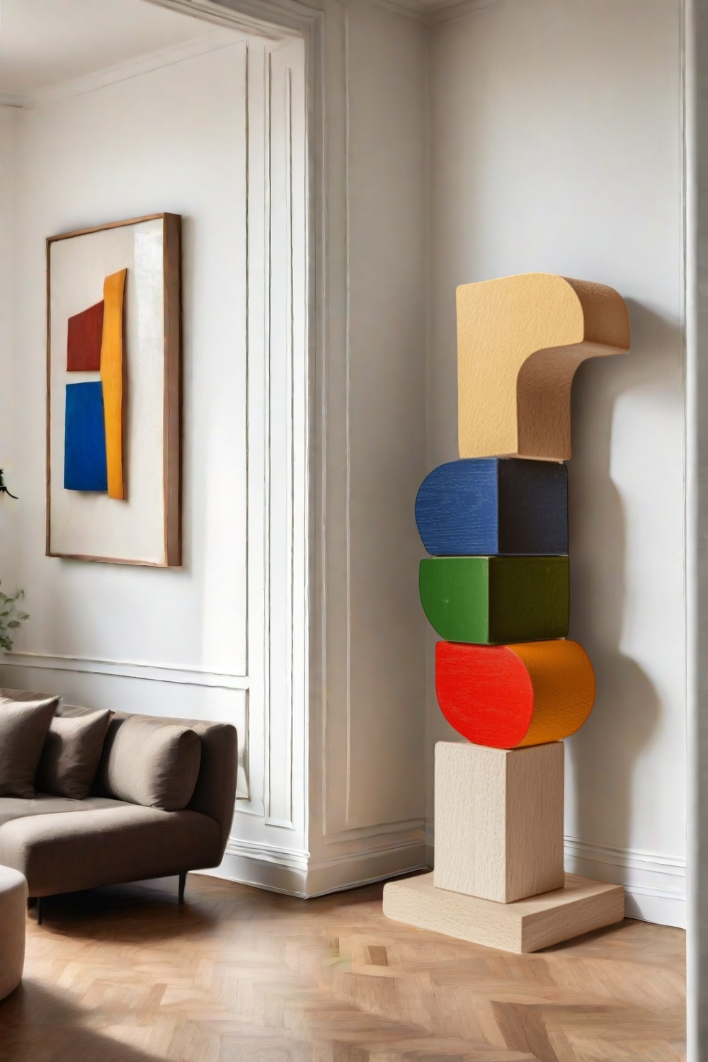 Polychrome Wood Sculpture Hand Carved Large Abstract Wooden Sculpture