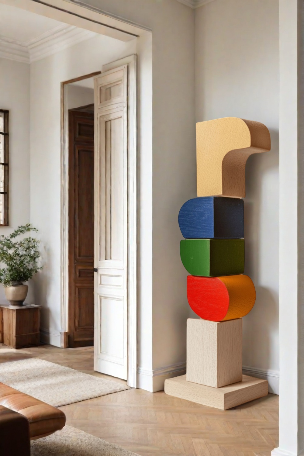 Polychrome Wood Sculpture Hand Carved Large Abstract Wooden Sculpture