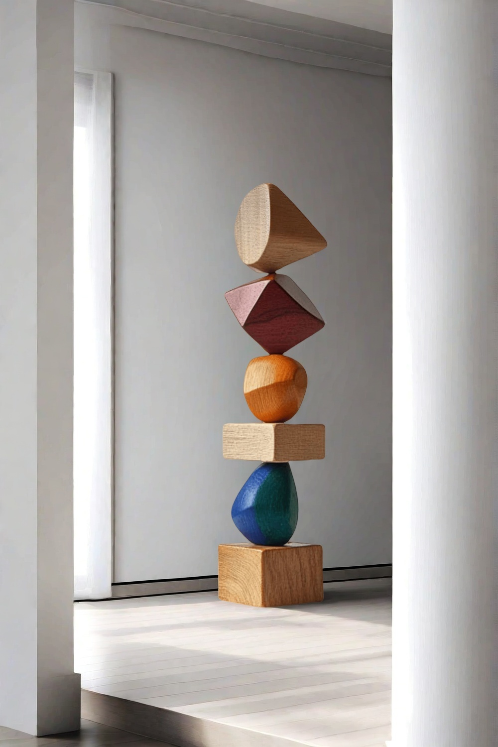 Polychrome Wood Sculpture Hand Carved Large Abstract Wooden Sculpture