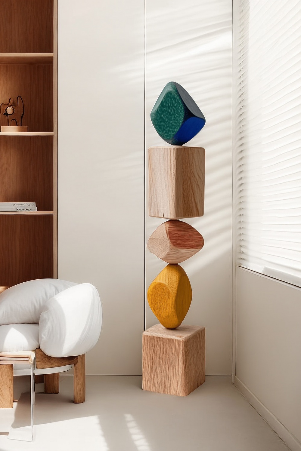 Polychrome Wood Sculpture Hand Carved Large Abstract Wooden Sculpture