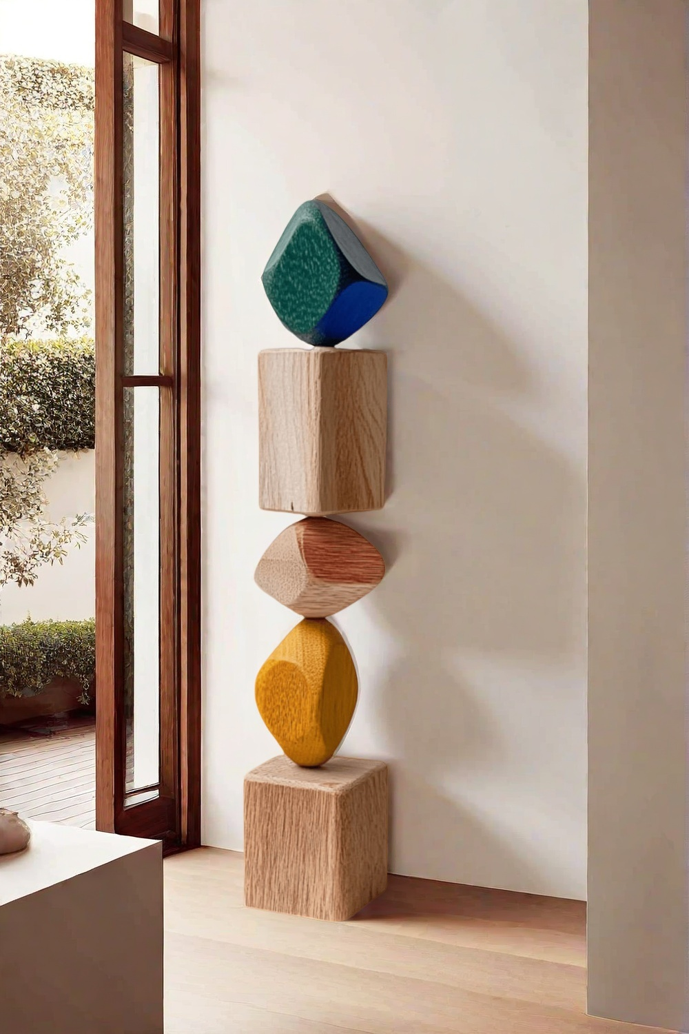 Polychrome Wood Sculpture Hand Carved Large Abstract Wooden Sculpture