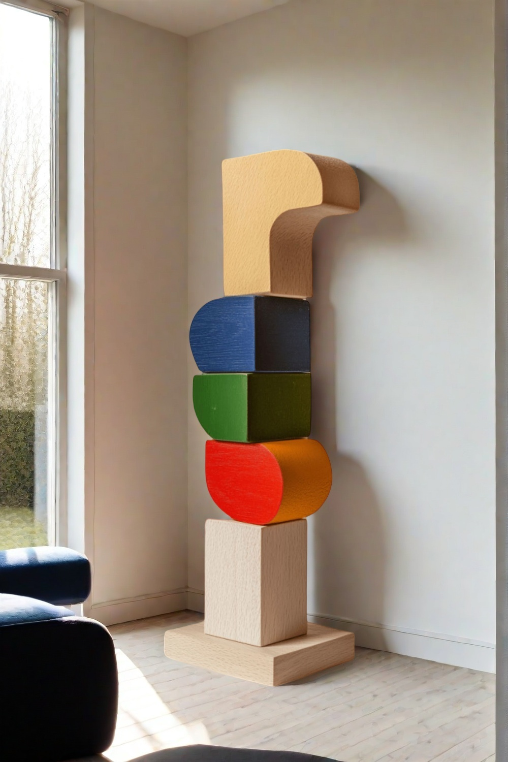 Polychrome Wood Sculpture Hand Carved Large Abstract Wooden Sculpture