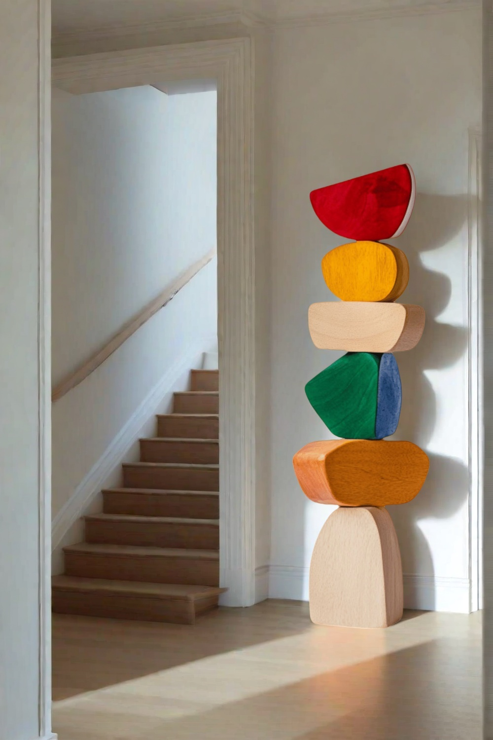 Polychrome Wood Sculpture Hand Carved Large Abstract Wooden Sculpture