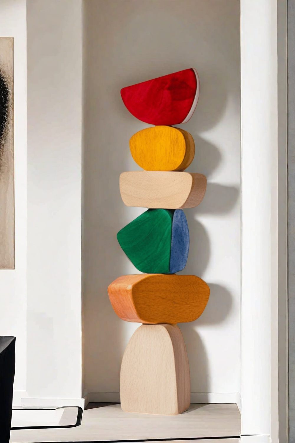 Polychrome Wood Sculpture Hand Carved Large Abstract Wooden Sculpture