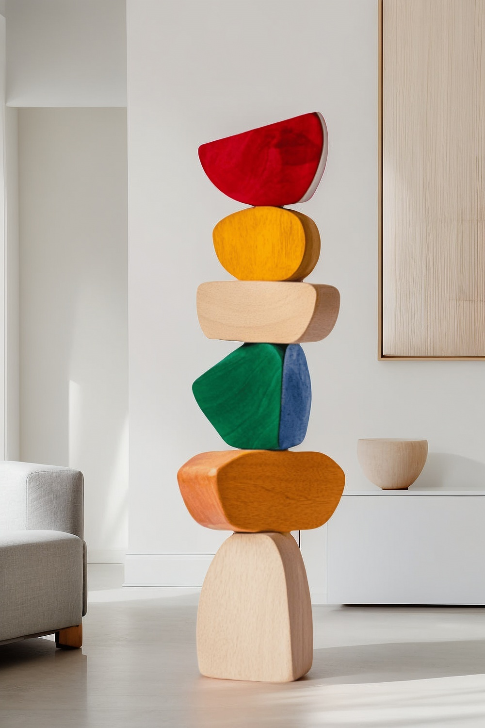 Polychrome Wood Sculpture Hand Carved Large Abstract Wooden Sculpture