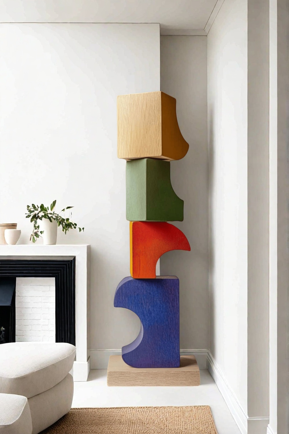 Large Handmade Wood Carving Sculpture Colorful Wooden Floor Sculpture