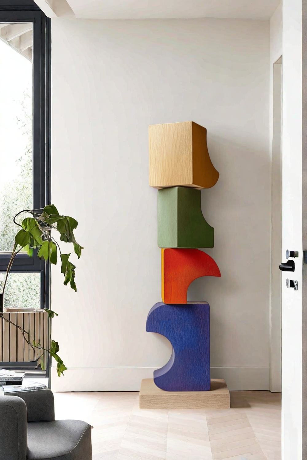 Large Handmade Wood Carving Sculpture Colorful Wooden Floor Sculpture