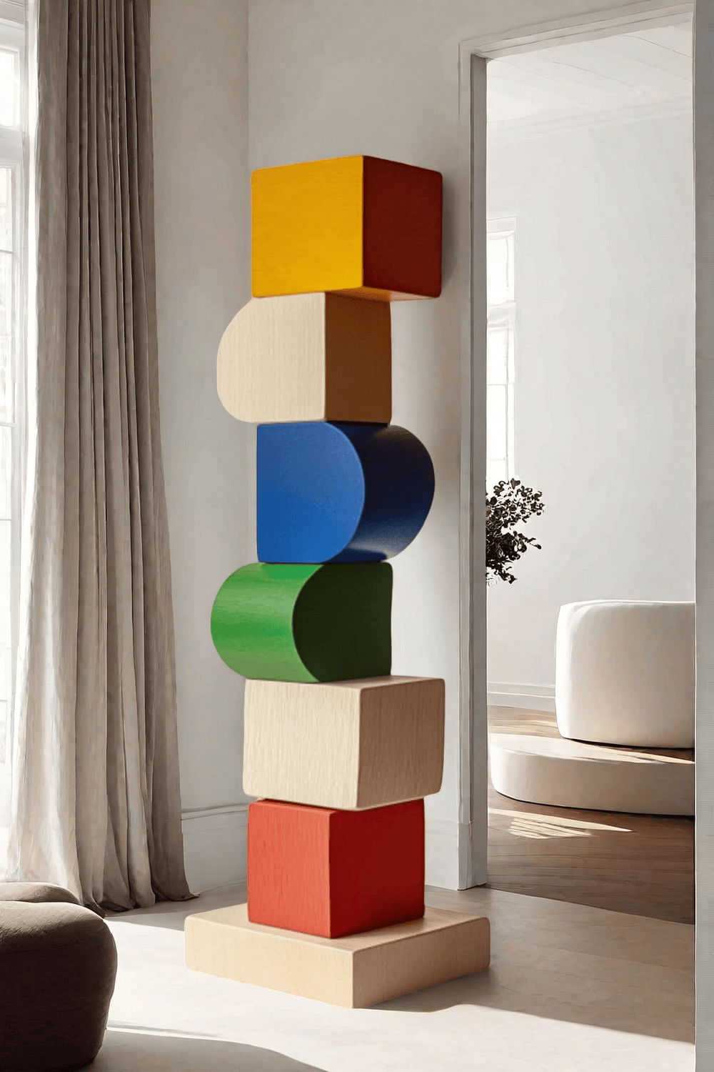 Large Handmade Wood Carving Sculpture Colorful Wooden Floor Sculpture