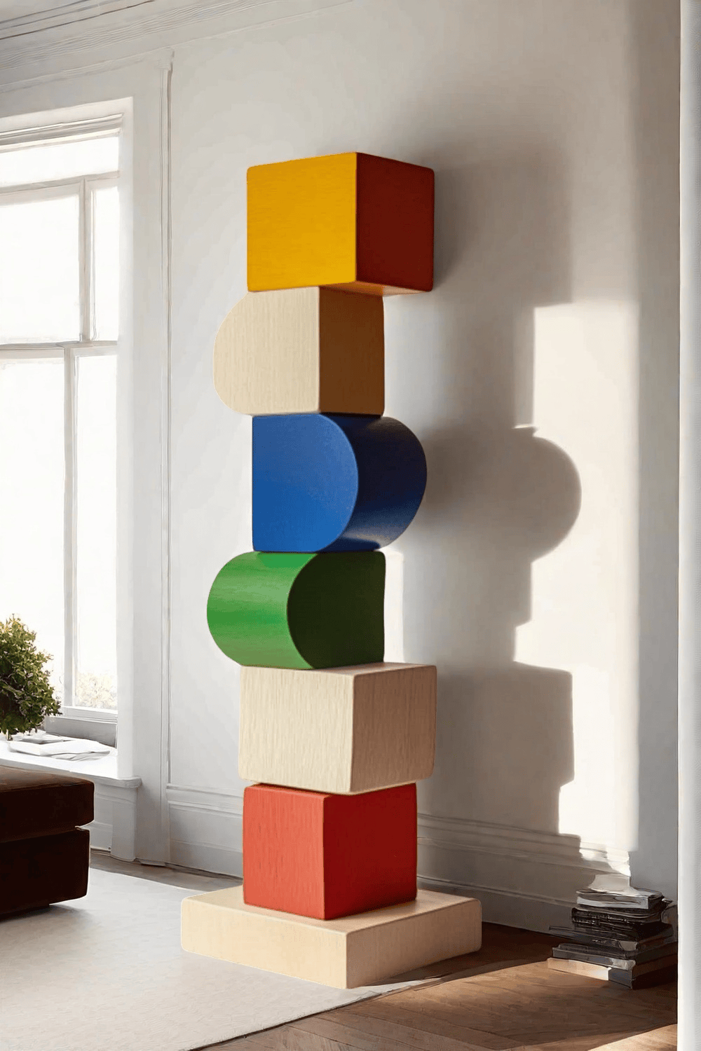 Large Handmade Wood Carving Sculpture Colorful Wooden Floor Sculpture