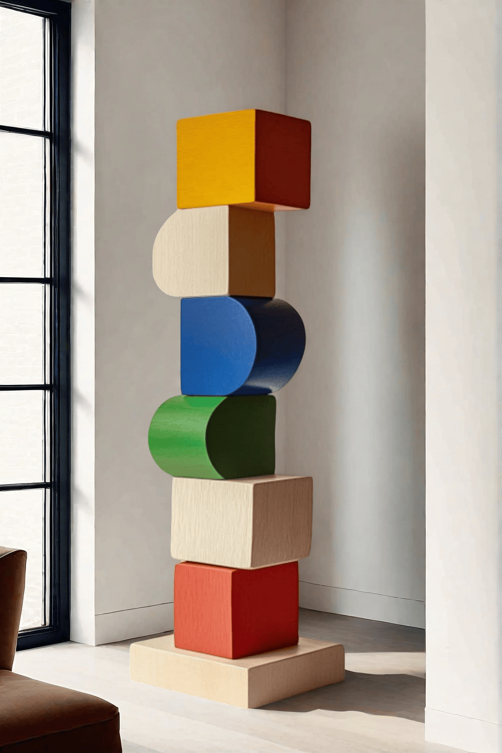 Large Handmade Wood Carving Sculpture Colorful Wooden Floor Sculpture