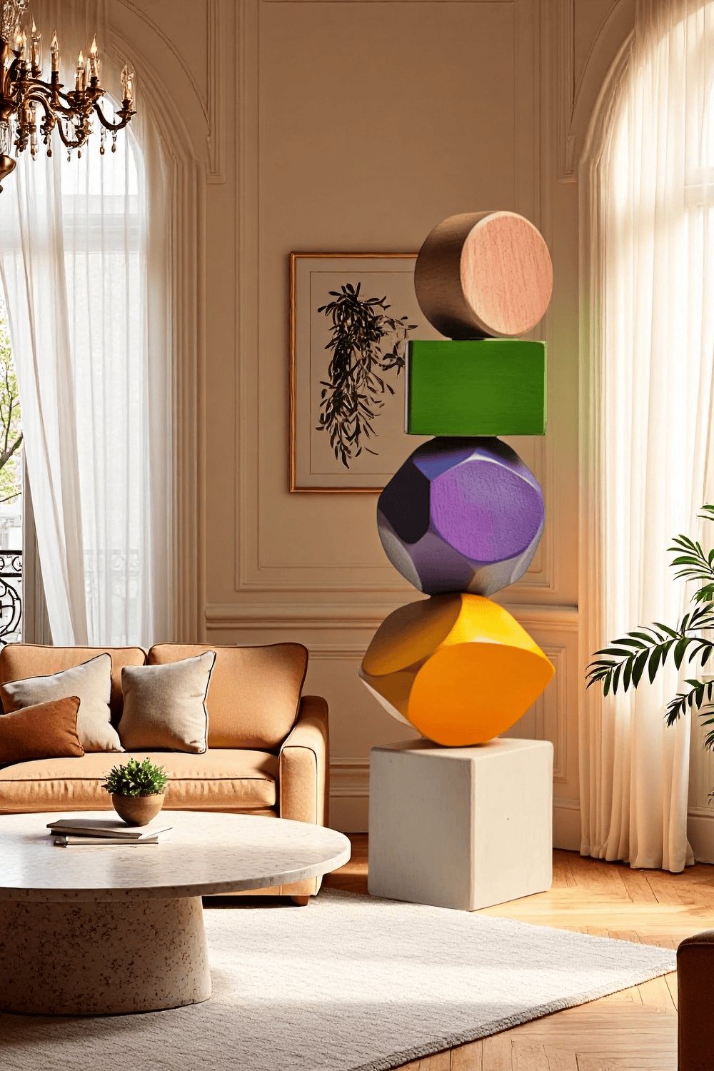 Large Colorful Minimalist Wood Sculpture Art Abstract Wooden Carving