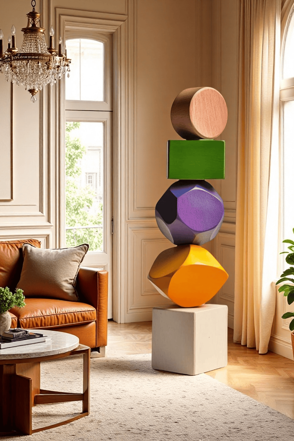 Large Colorful Minimalist Wood Sculpture Art Abstract Wooden Carving