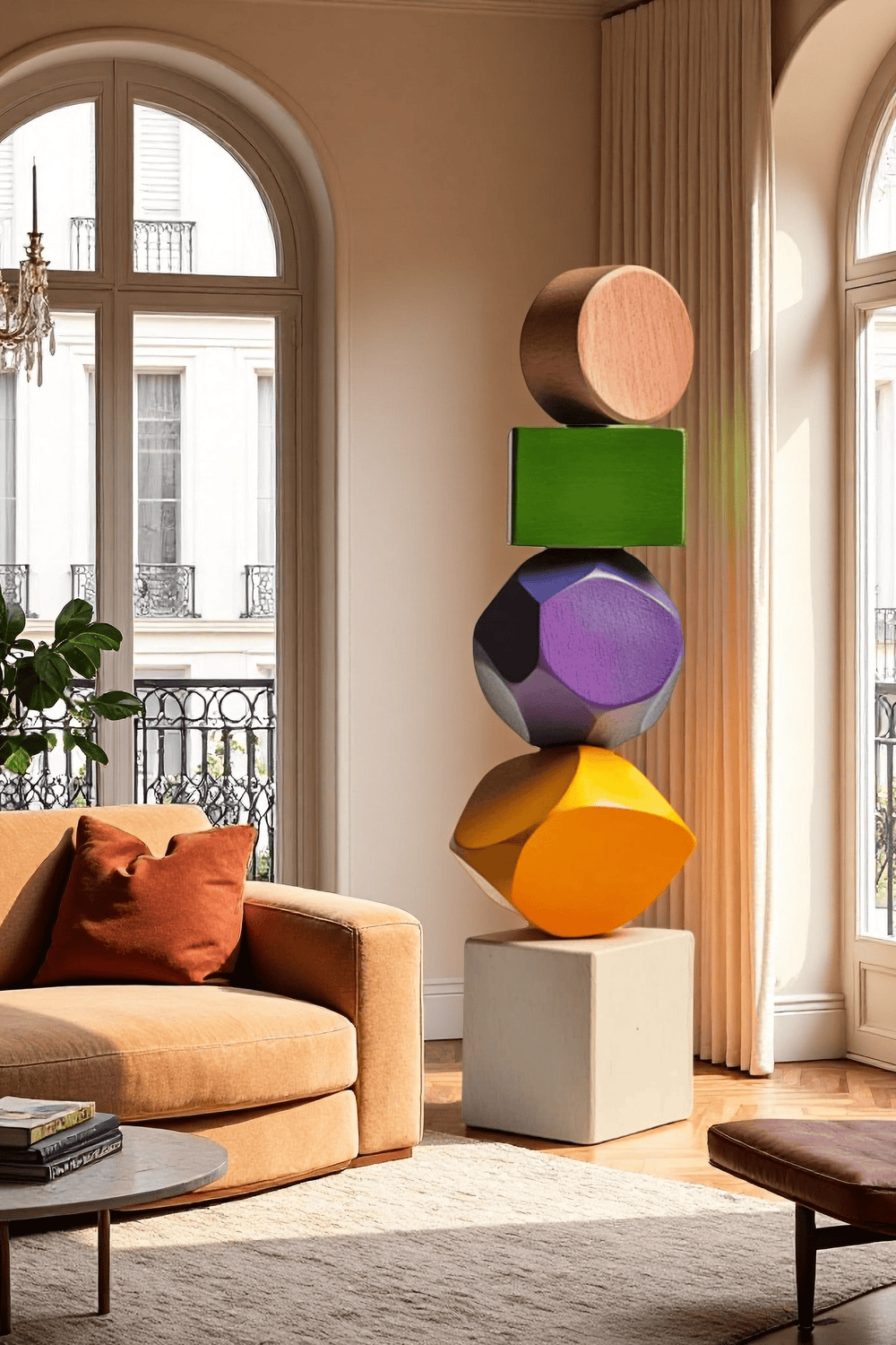 Large Colorful Minimalist Wood Sculpture Art Abstract Wooden Carving