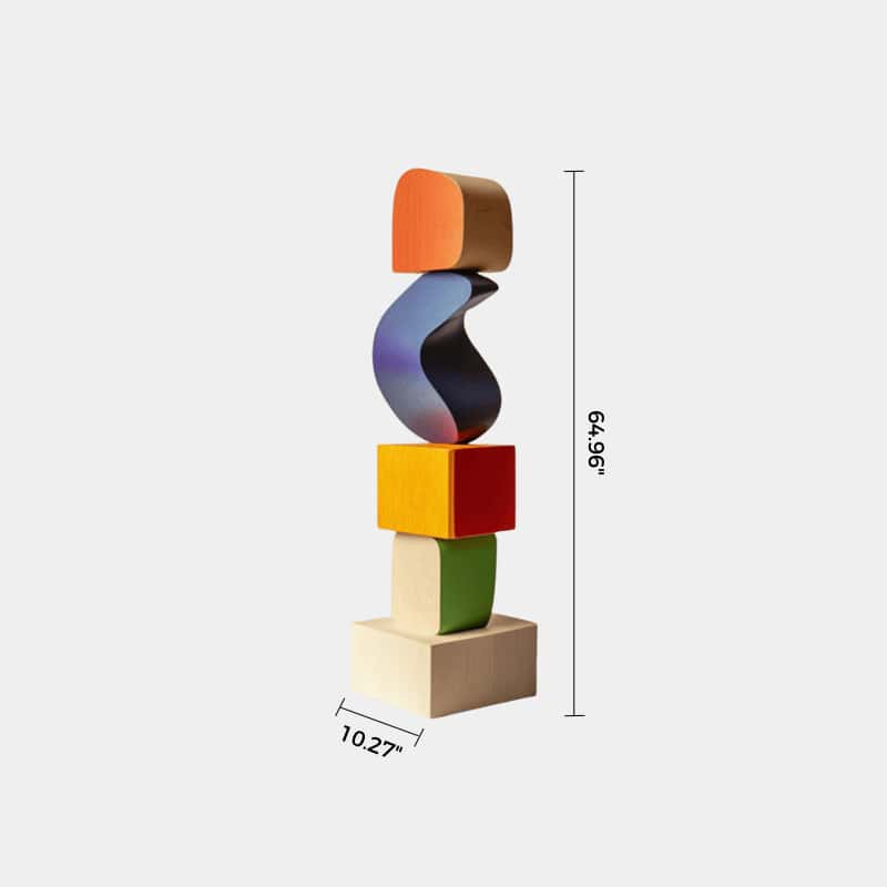 Large Colorful Minimalist Wood Sculpture Art Abstract Wooden Carving