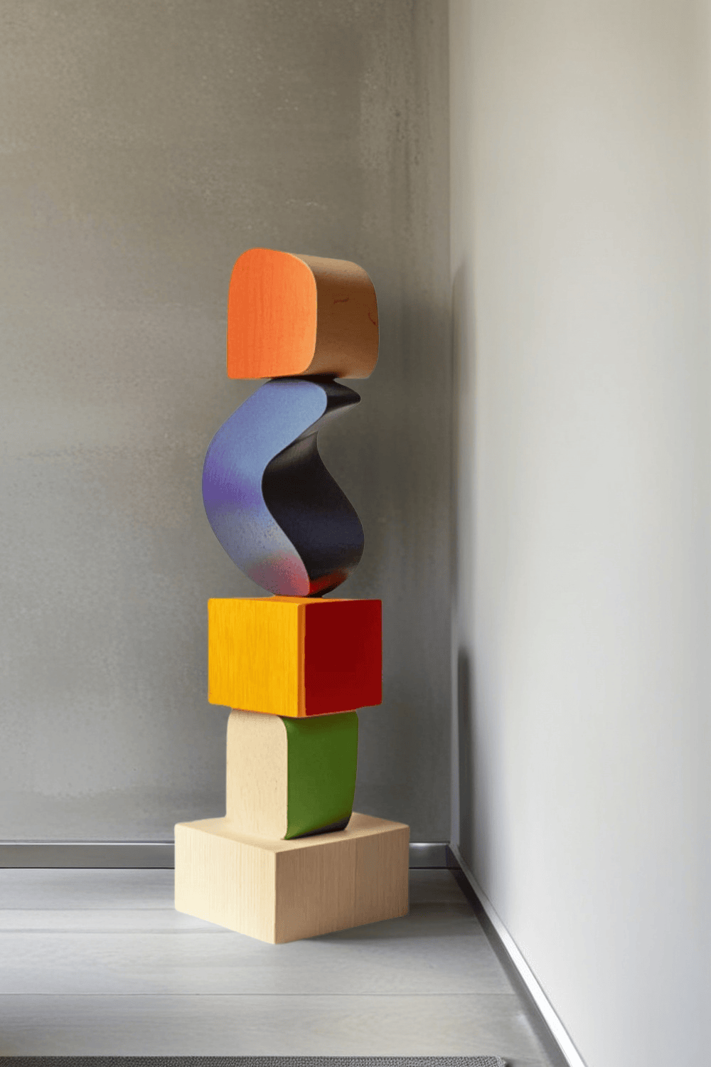 Large Colorful Minimalist Wood Sculpture Art Abstract Wooden Carving