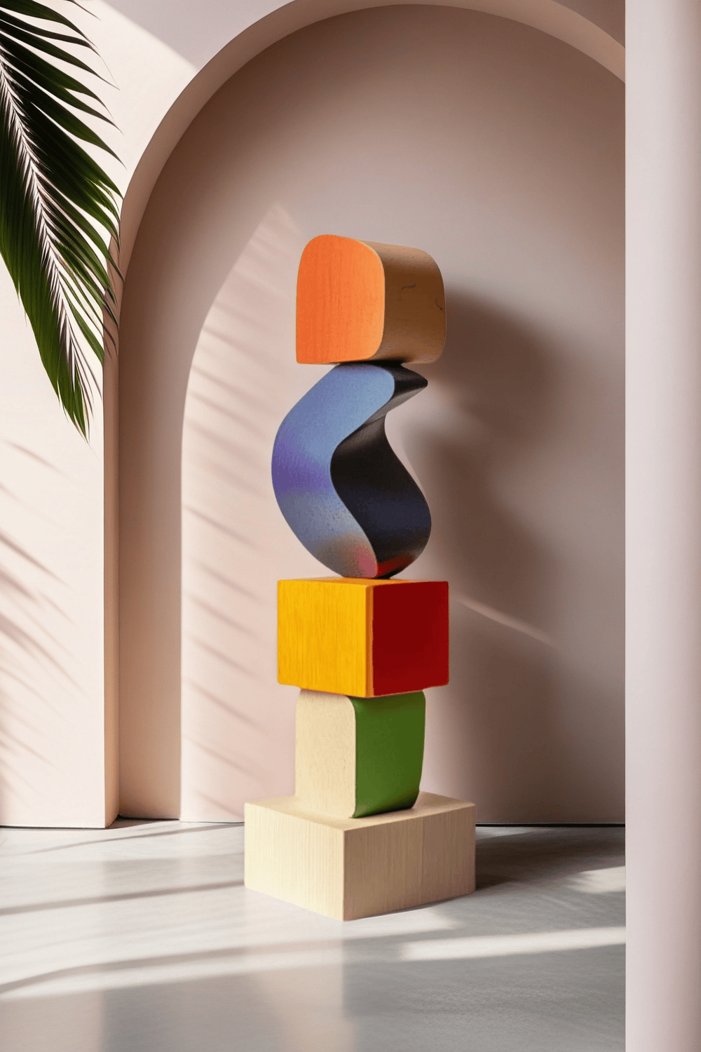 Large Colorful Minimalist Wood Sculpture Art Abstract Wooden Carving