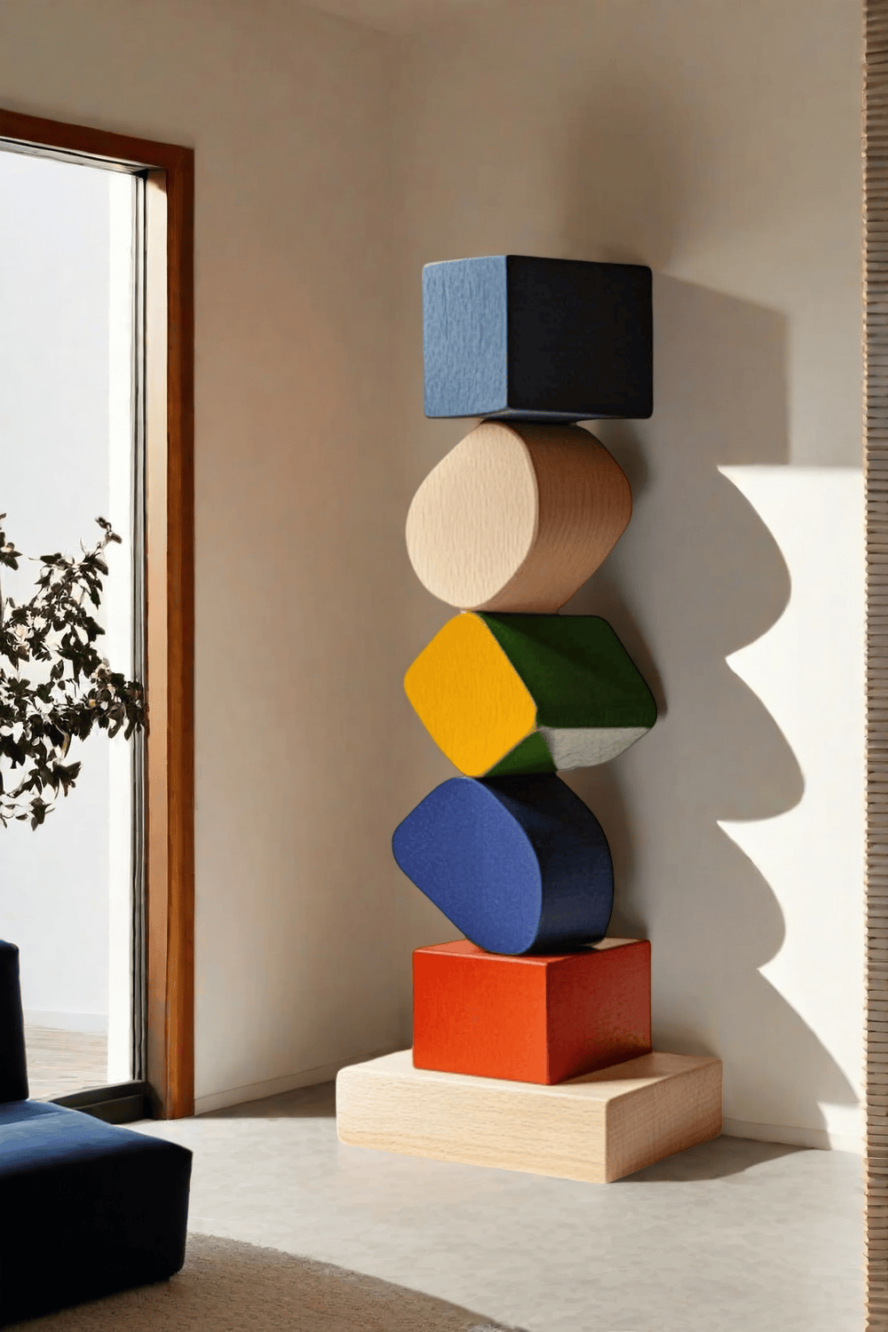 Large Colorful Minimalist Wood Sculpture Art Abstract Wooden Carving
