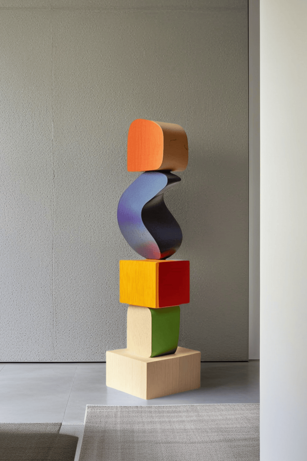 Large Colorful Minimalist Wood Sculpture Art Abstract Wooden Carving