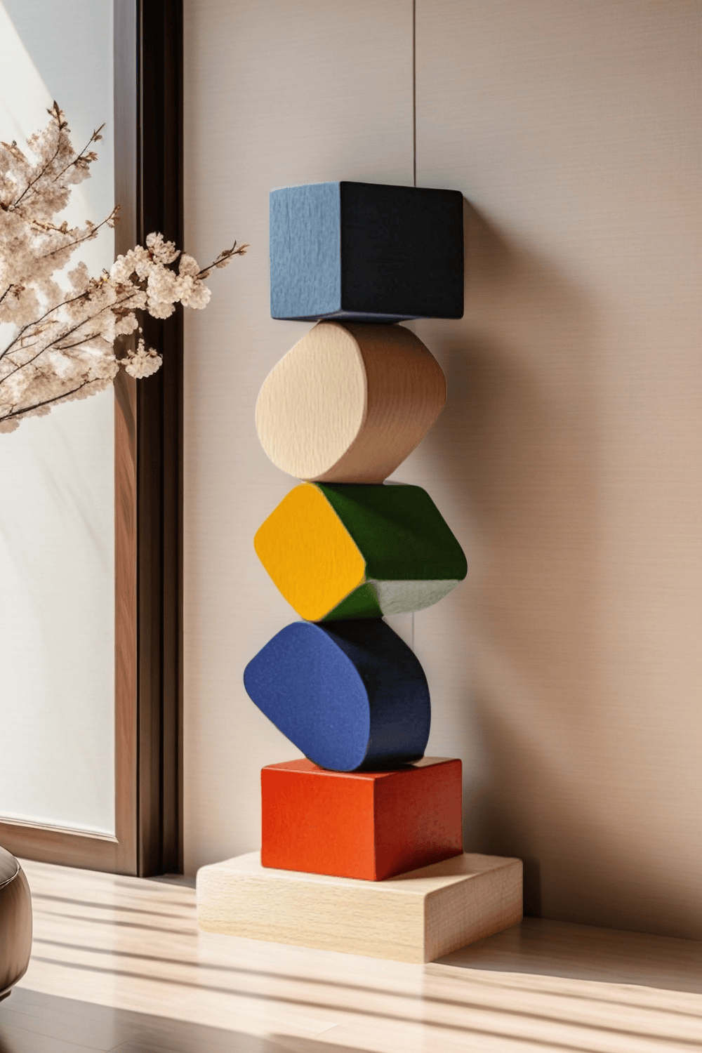 Large Colorful Minimalist Wood Sculpture Art Abstract Wooden Carving