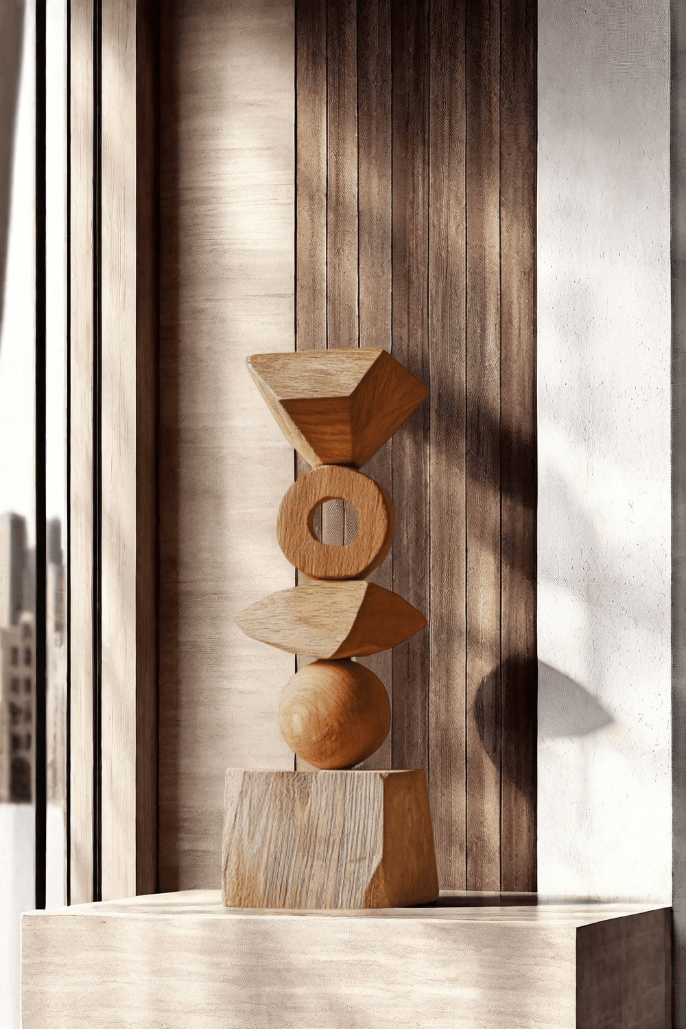 Abstract Modern Wood Sculpture Tall Wooden Sculpture Hand Carved Wood Carving