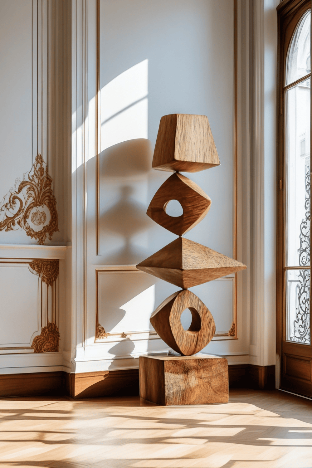 Abstract Modern Wood Sculpture Tall Wooden Sculpture Hand Carved Wood Carving