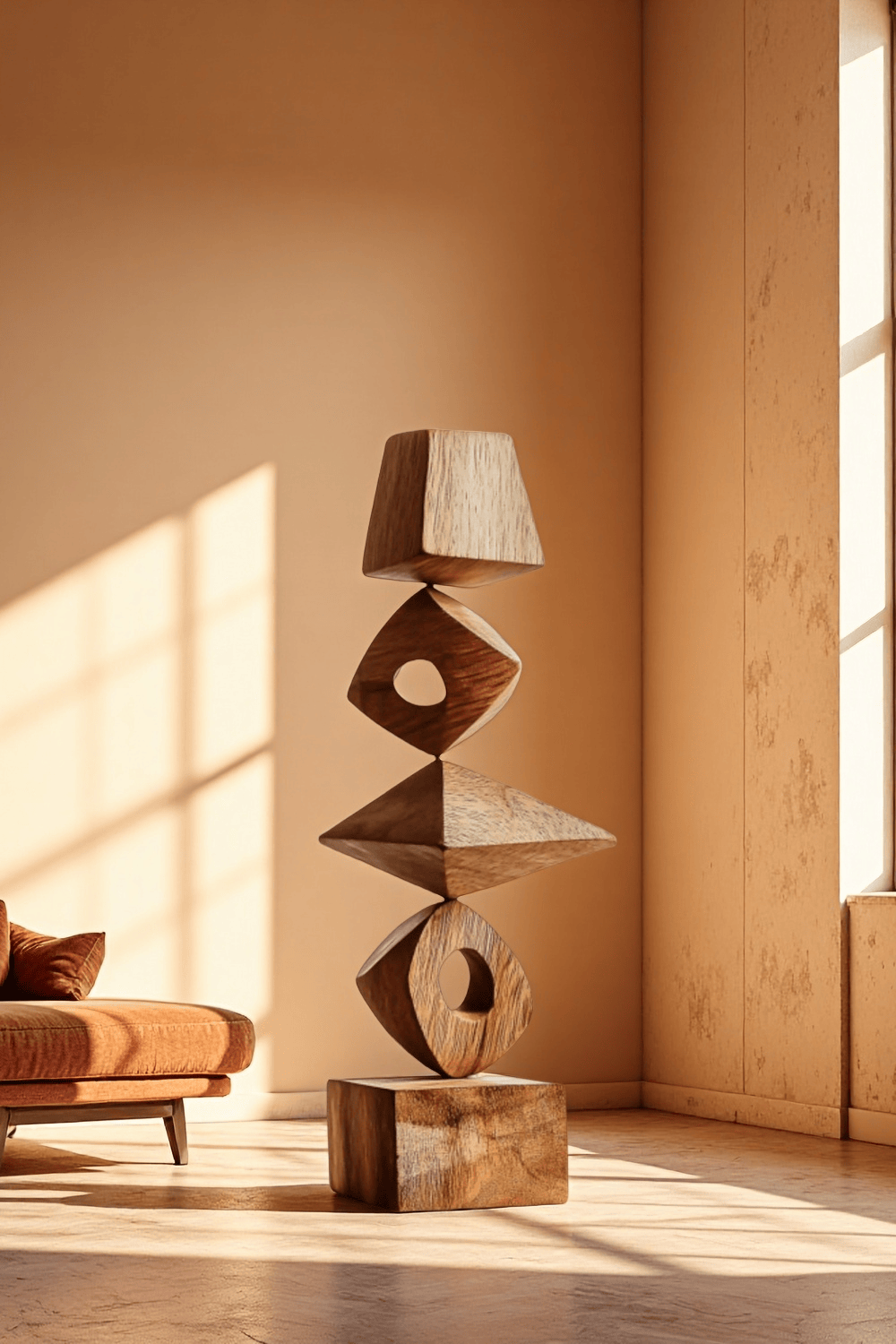 Abstract Modern Wood Sculpture Tall Wooden Sculpture Hand Carved Wood Carving