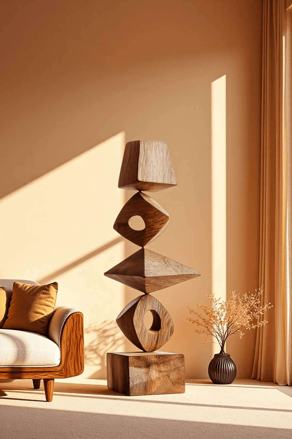 Abstract Modern Wood Sculpture Tall Wooden Sculpture Hand Carved Wood Carving