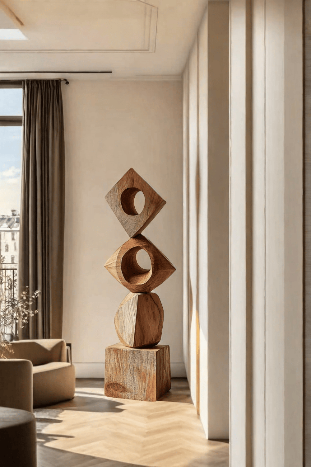 Abstract Modern Wood Sculpture Tall Wooden Sculpture Hand Carved Wood Carving