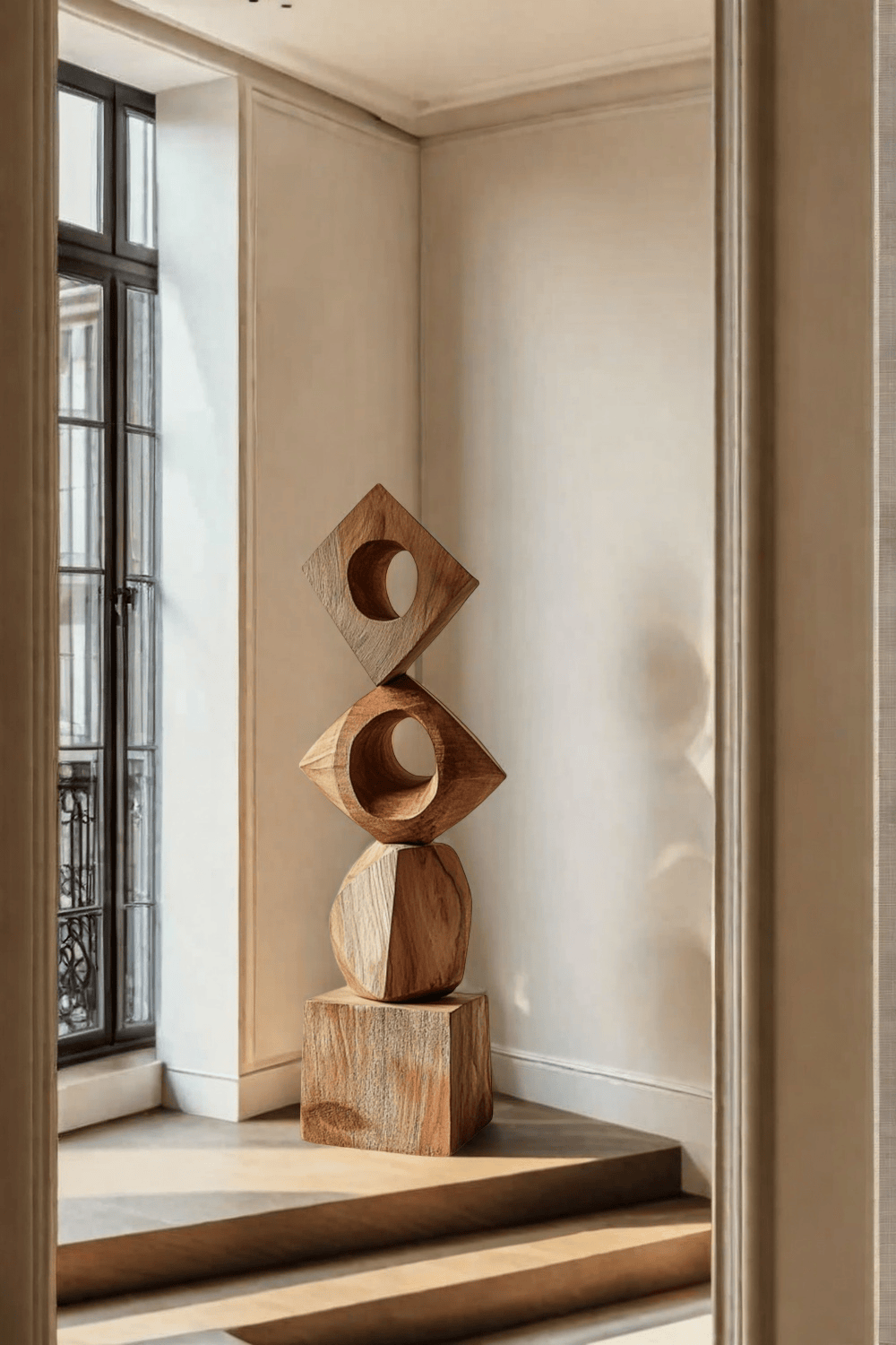 Abstract Modern Wood Sculpture Tall Wooden Sculpture Hand Carved Wood Carving