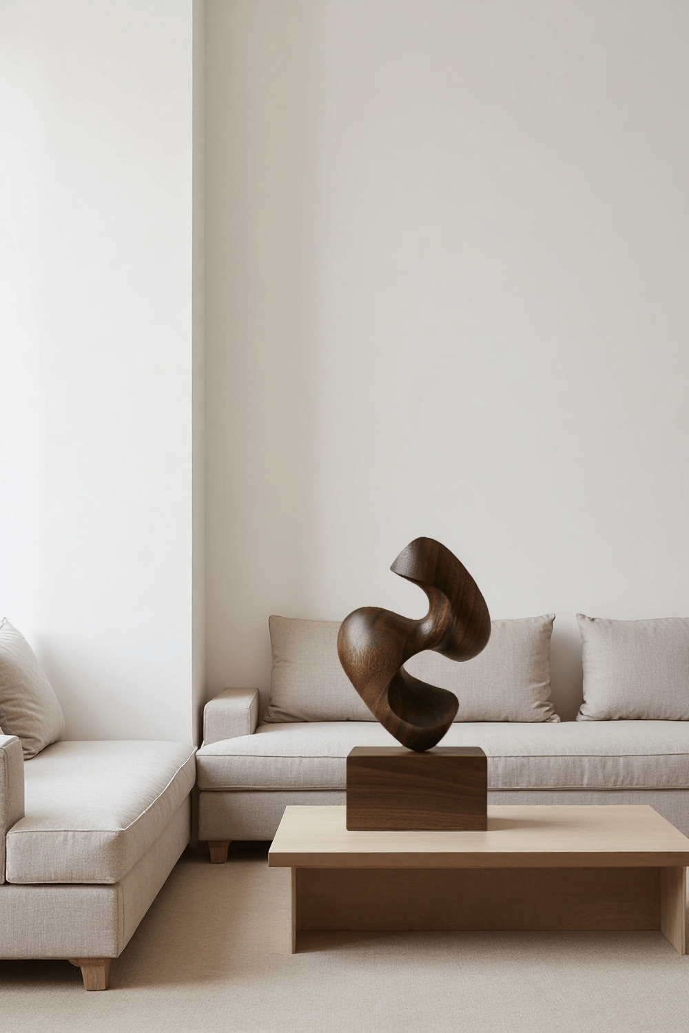 Abstract Wooden Sculpture Modern Hand Carved Minimalist Statue Art Decor