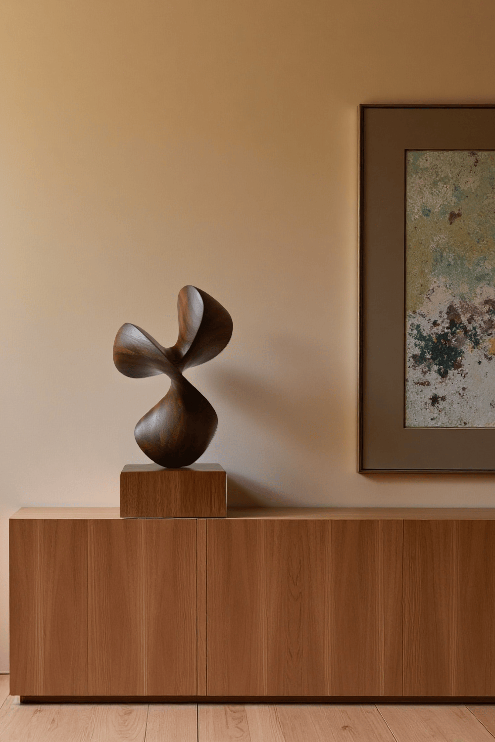Abstract Wooden Sculpture Modern Hand Carved Minimalist Statue Art Decor