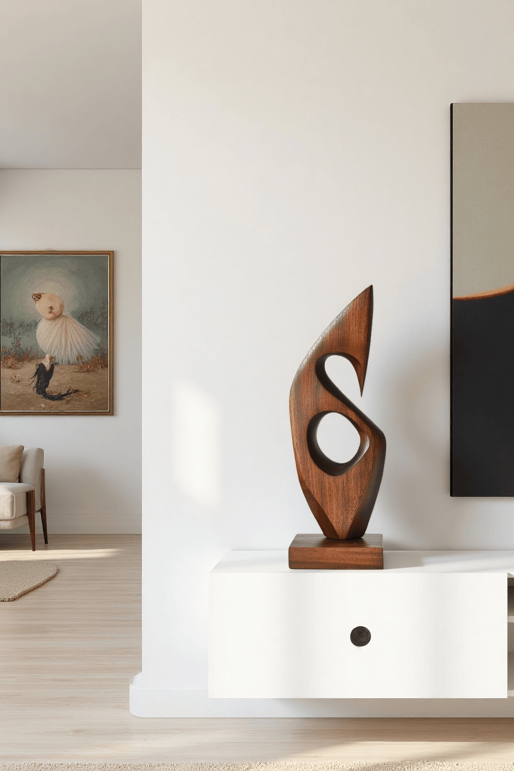 Modern Abstract Wood Sculpture Hand Carved Wooden Art Statue for Home Decor