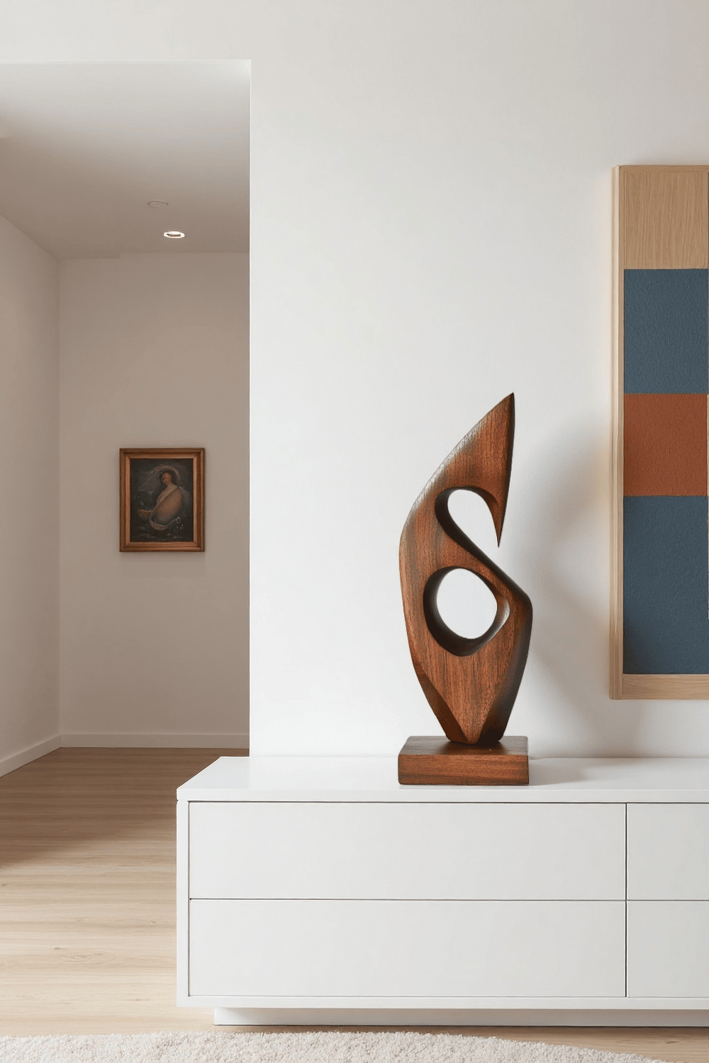 Modern Abstract Wood Sculpture Hand Carved Wooden Art Statue for Home Decor