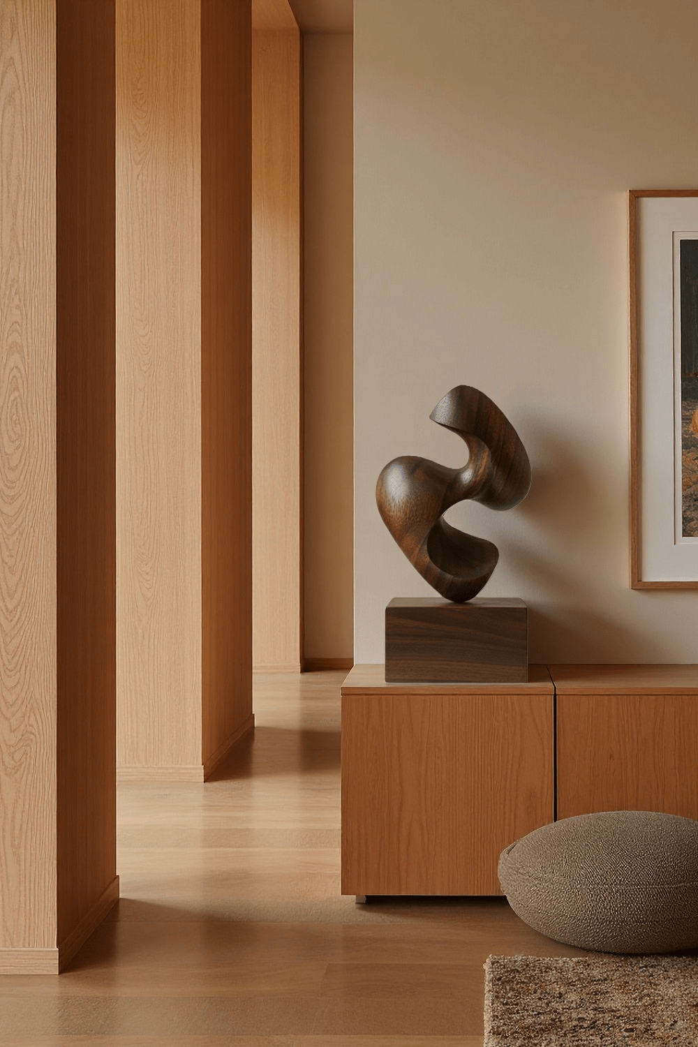 Abstract Wooden Sculpture Modern Hand Carved Minimalist Statue Art Decor