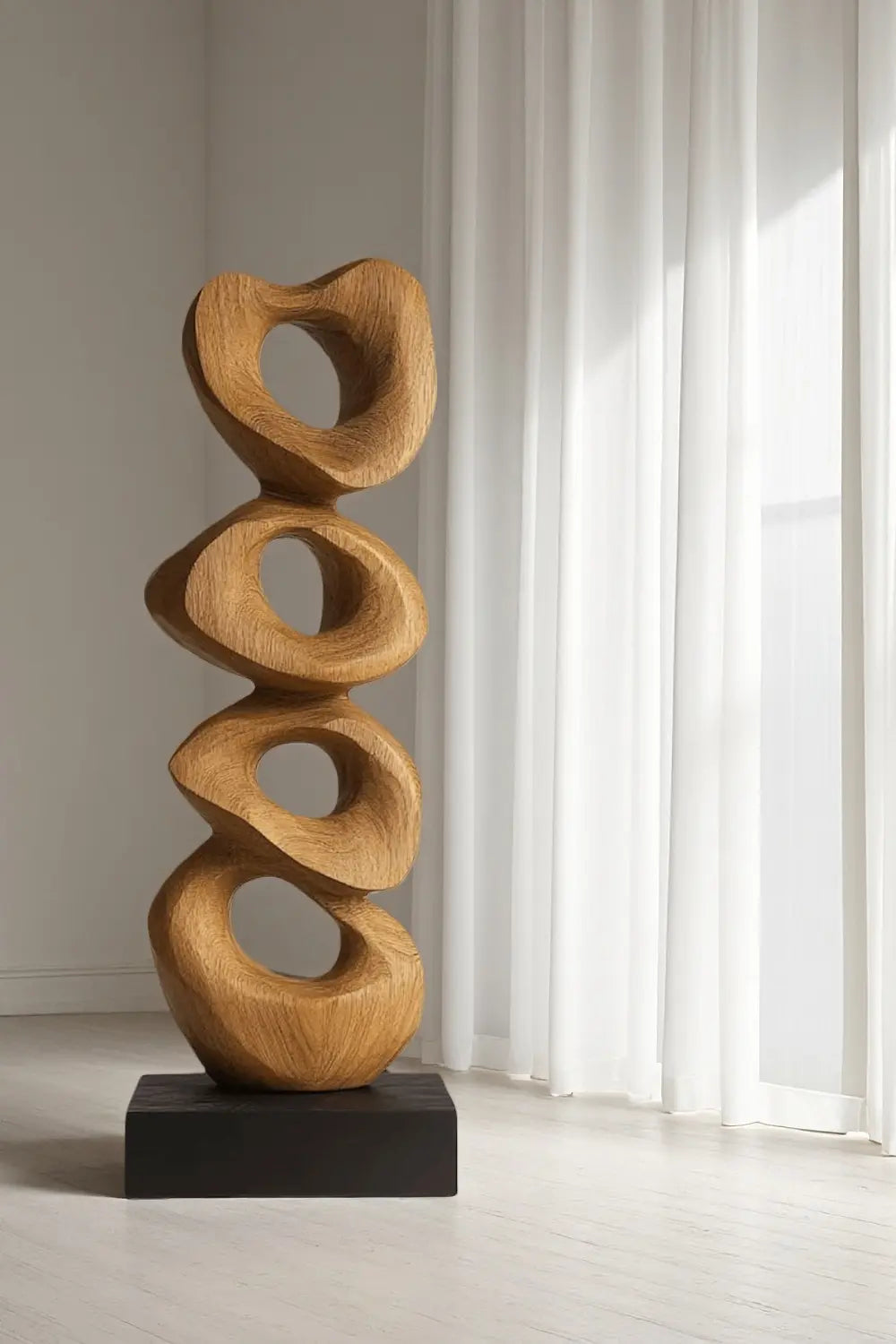 Large Wooden Floor Sculpture Hand Carved Abstract Wood Art Statement