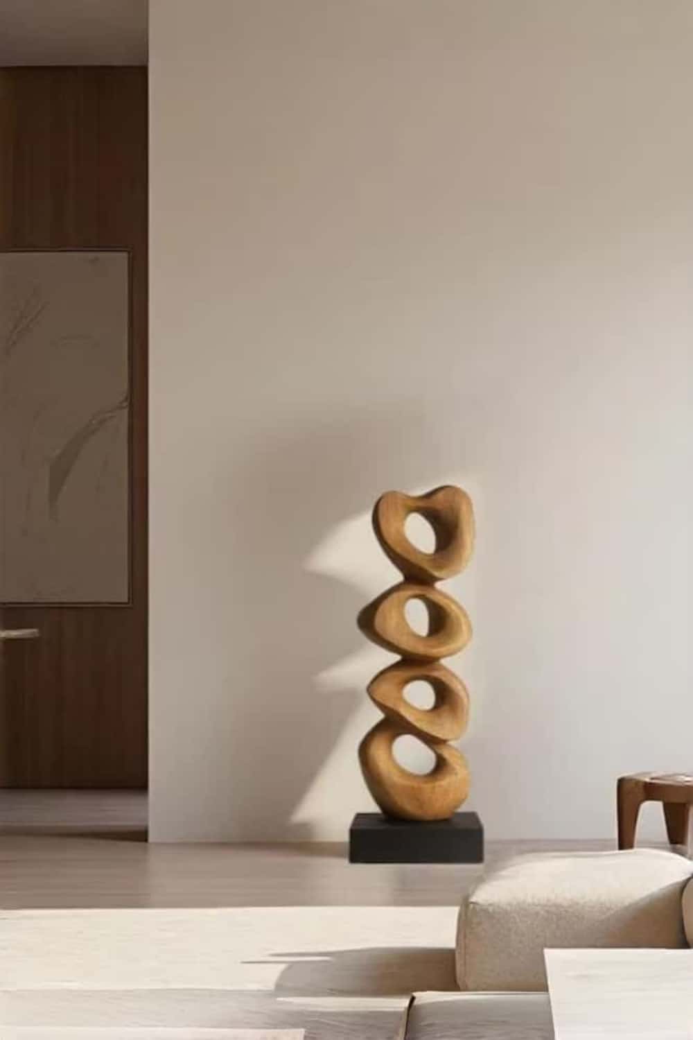 Large Wooden Floor Sculpture Hand Carved Abstract Wood Art Statement