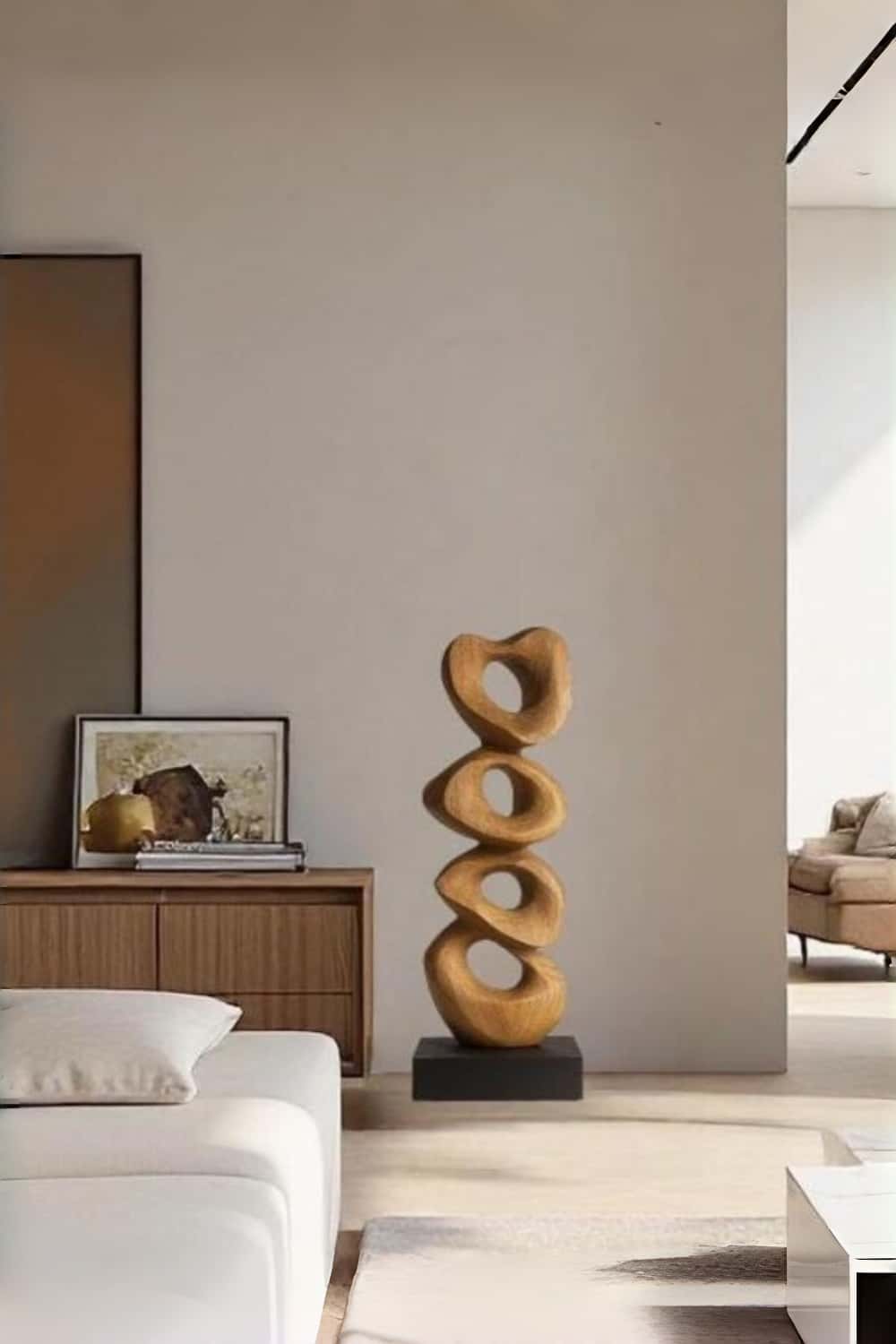 Large Wooden Floor Sculpture Hand Carved Abstract Wood Art Statement