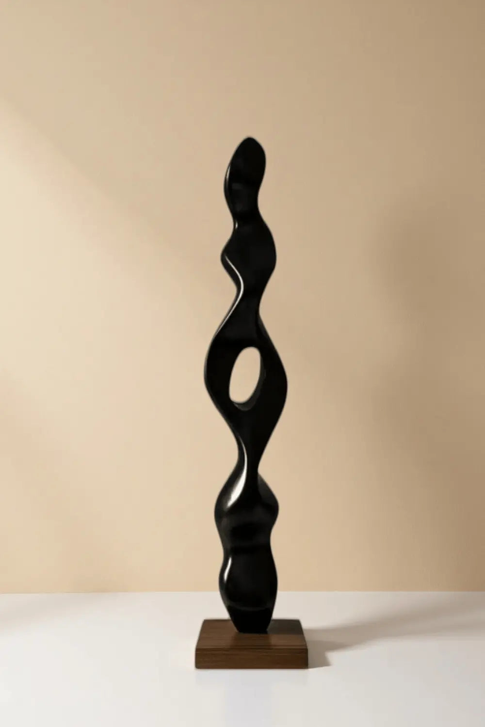 Tall Abstract Black Wood Floor Sculpture Modern Standing Art for Living Room