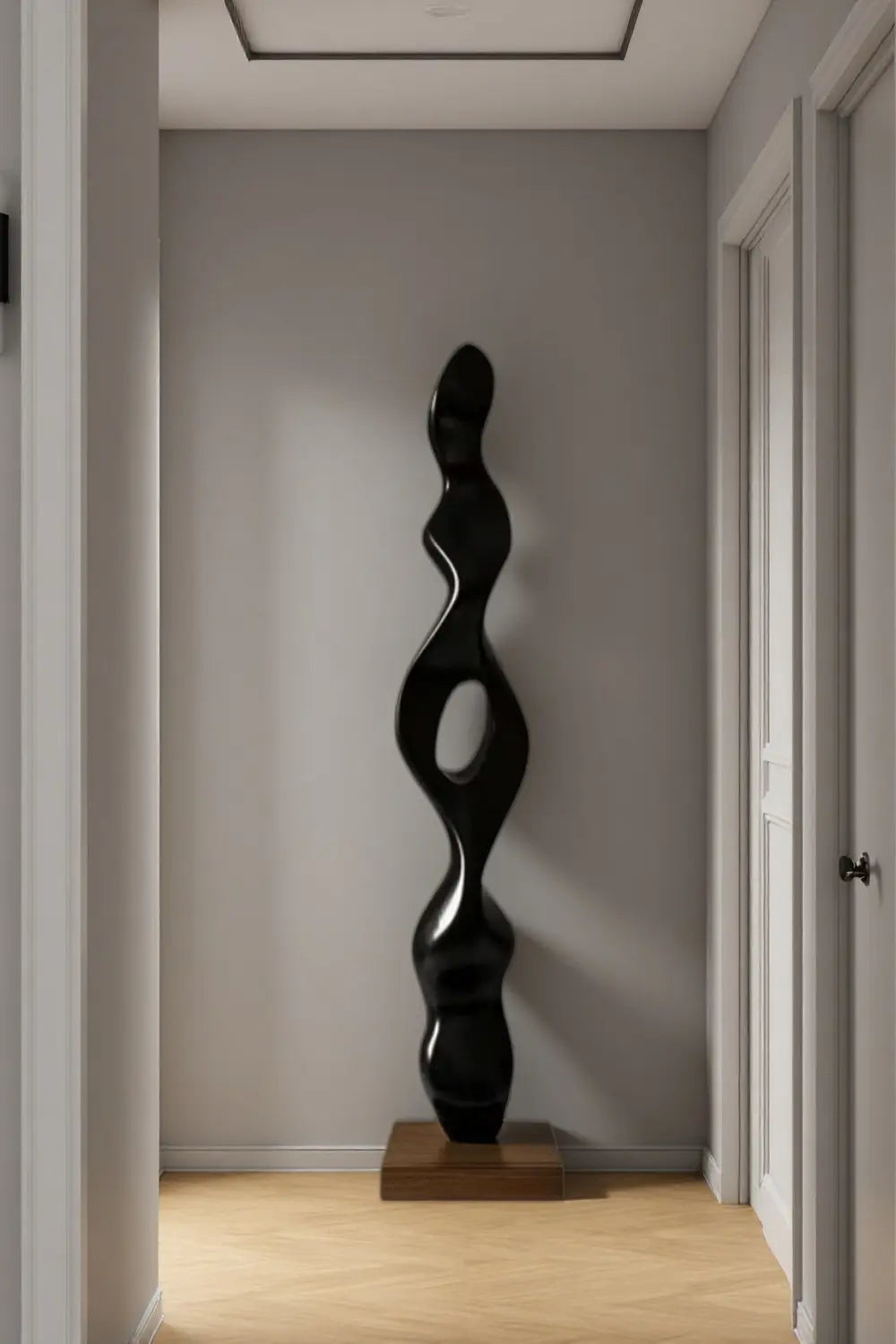 Tall Abstract Black Wood Floor Sculpture Modern Standing Art for Living Room