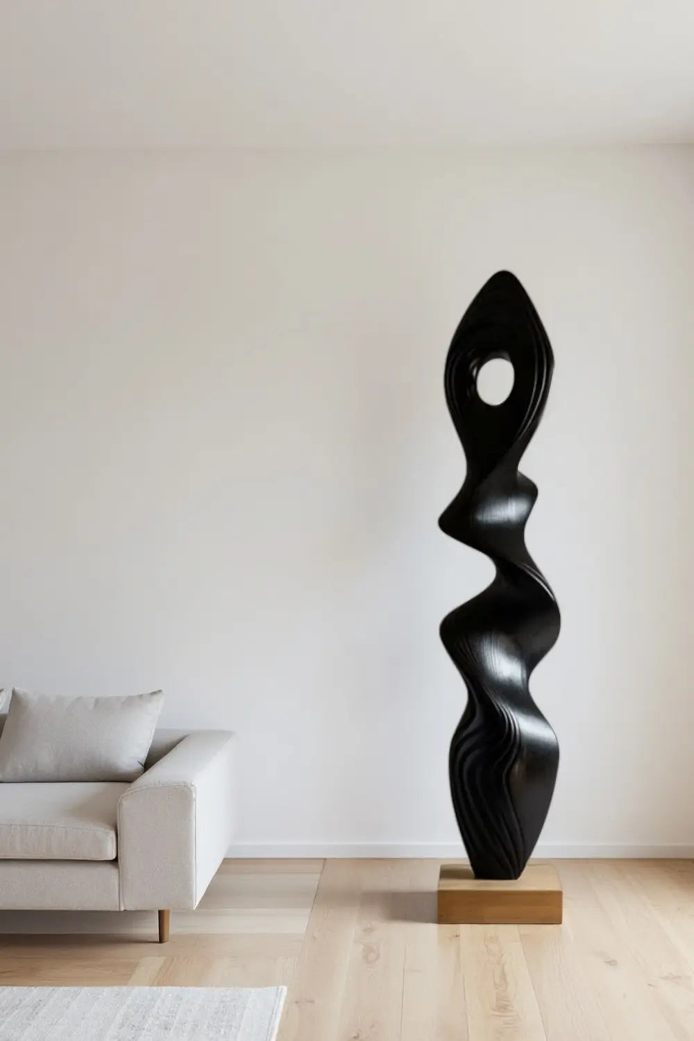 Tall Abstract Black Wood Floor Sculpture Modern Standing Art for Living Room