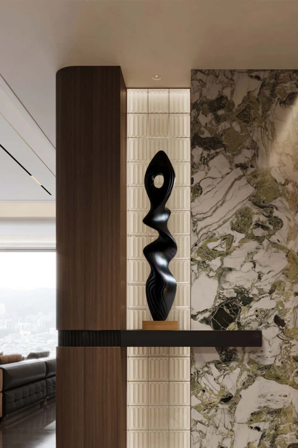 Tall Abstract Black Wood Floor Sculpture Modern Standing Art for Living Room