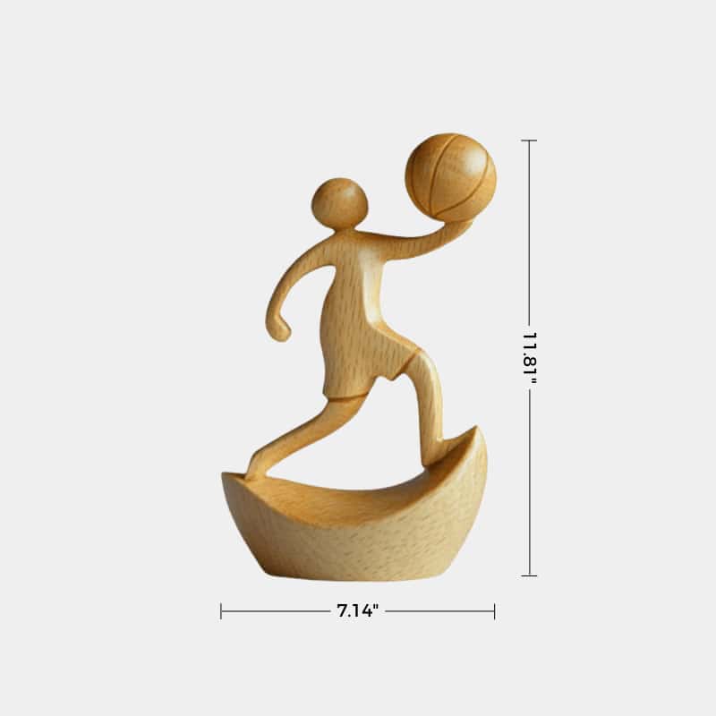 Wooden Basketball Sculpture Handmade Sports Figurine Home Office Decor