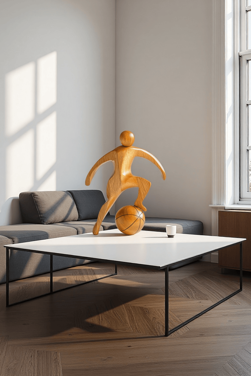 Wooden Basketball Sculpture Handmade Sports Figurine Home Office Decor