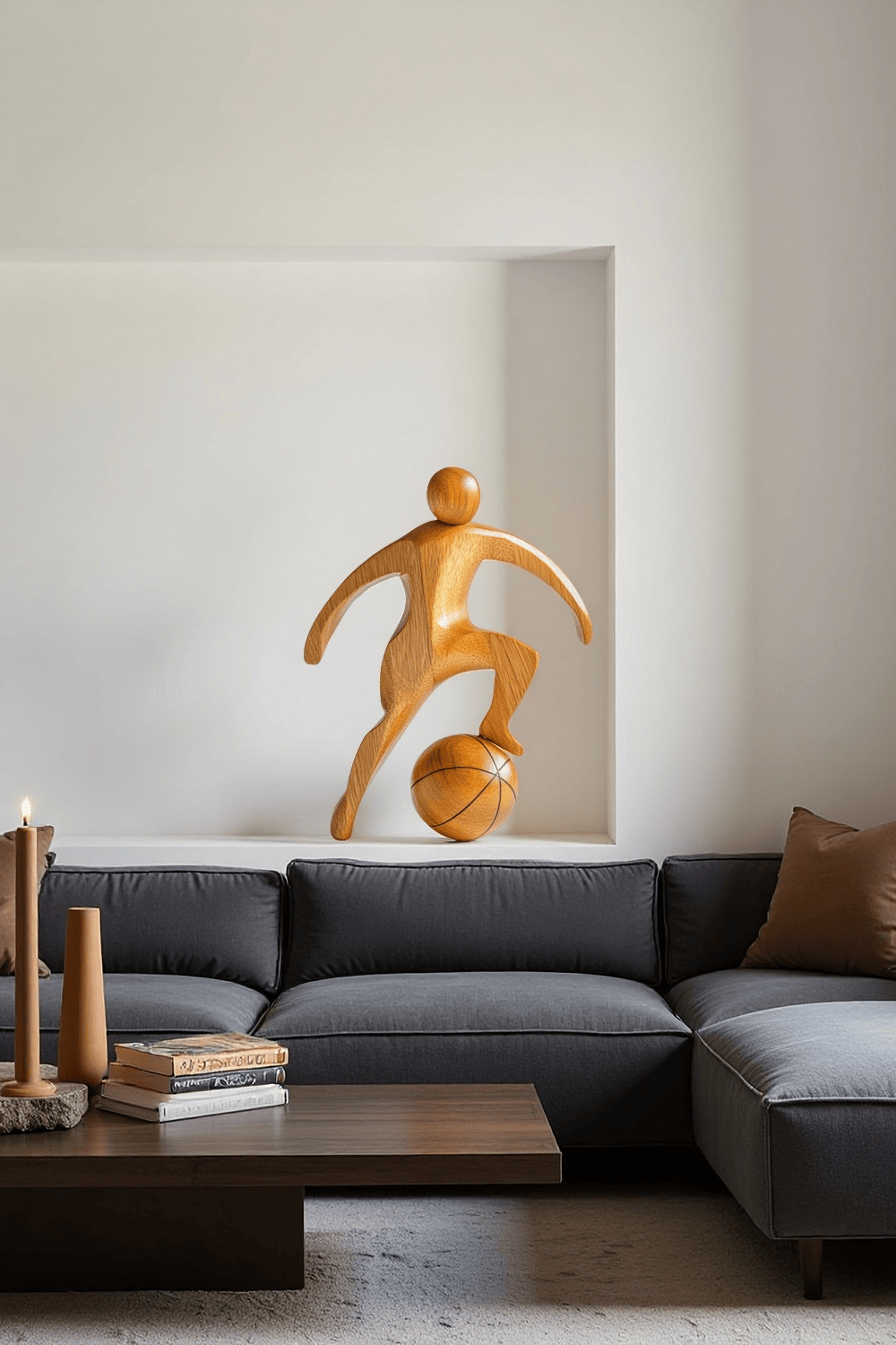 Wooden Basketball Sculpture Handmade Sports Figurine Home Office Decor