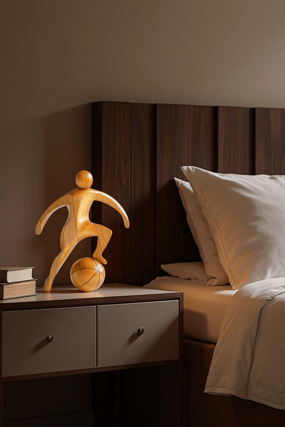 Wooden Basketball Sculpture Handmade Sports Figurine Home Office Decor